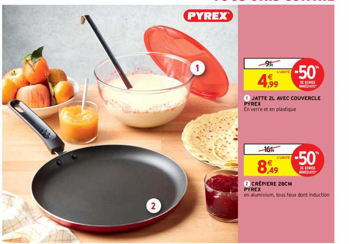 jatte 2l avec couvercle pyrex -50% de remise immédiate crêpiere 28cm pyrex -50% de remise immédiate