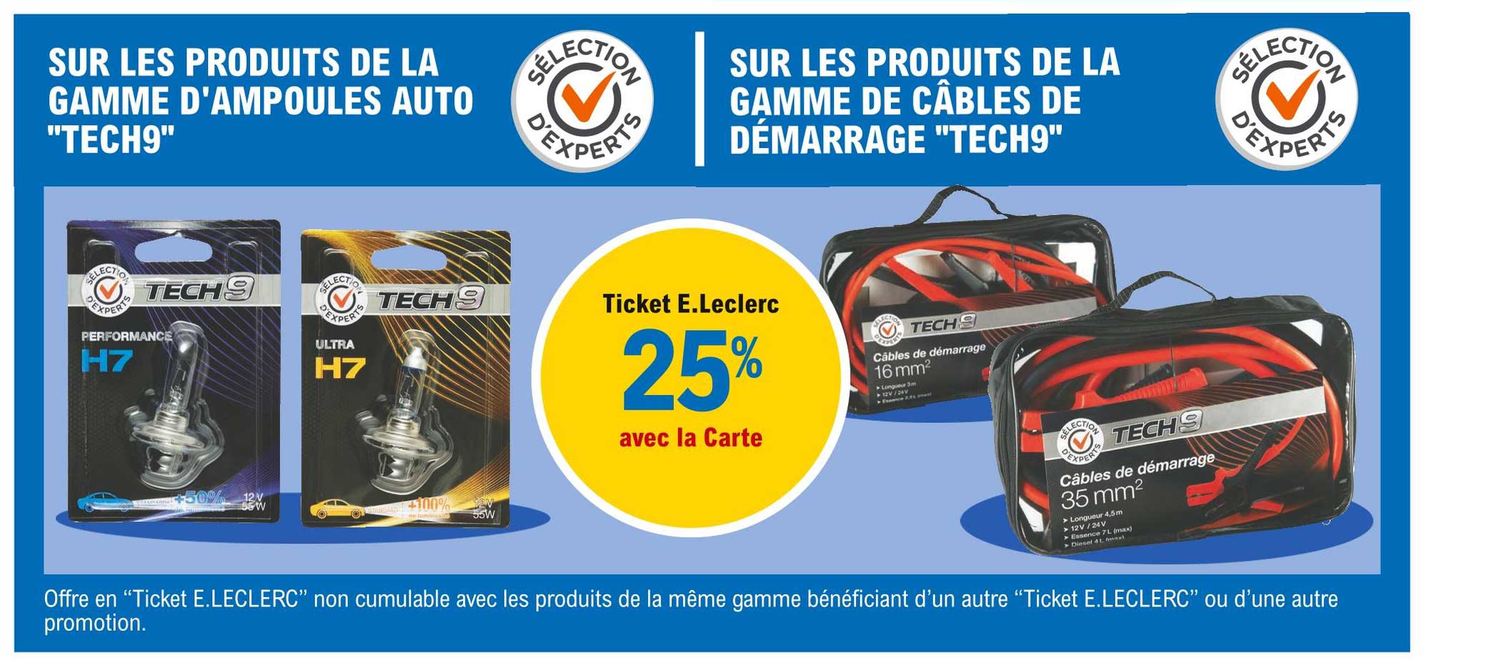 la gamme d'ampoules auto "tech9", la gamme de câbles de démarrage "tech9"