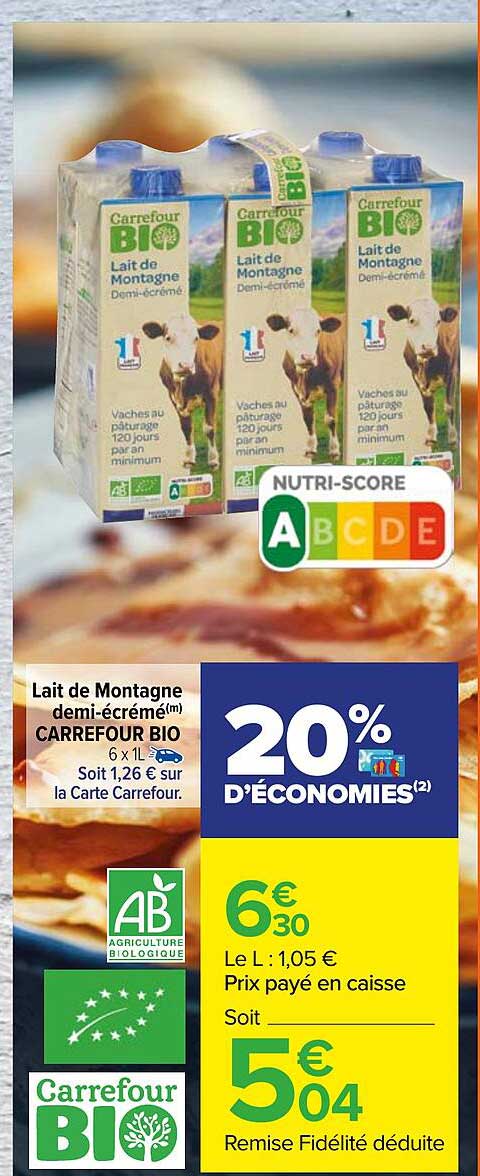 lait de montagne demi-écrémé carrefour bio