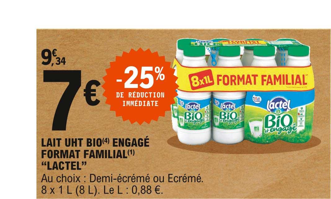 lait uht bio engagé format familial "lactel"