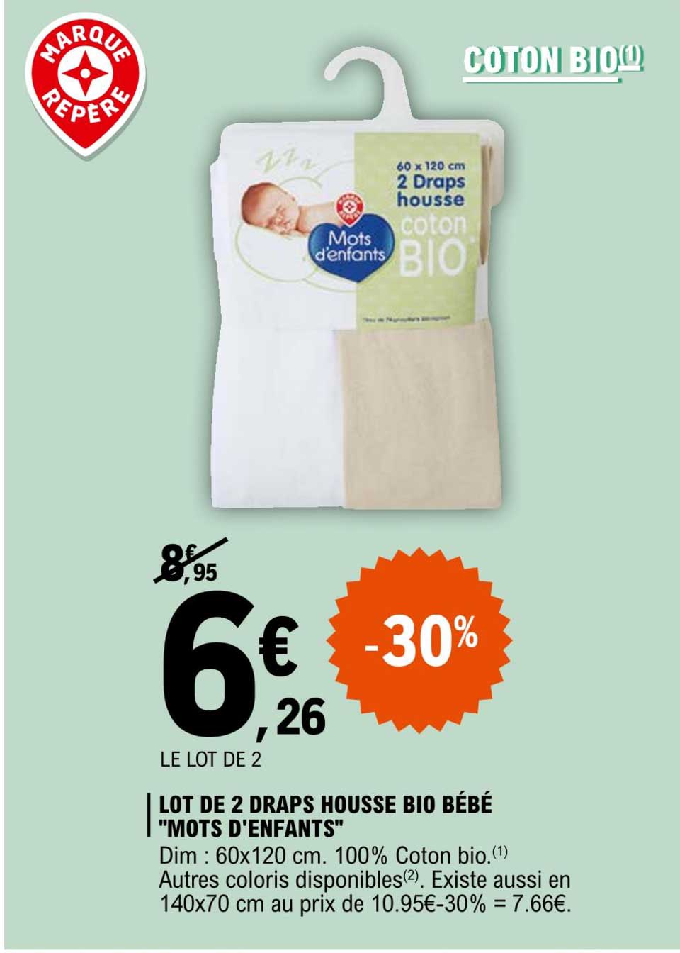 lot de 2 draps housse bio bébé "mots d'enfants"