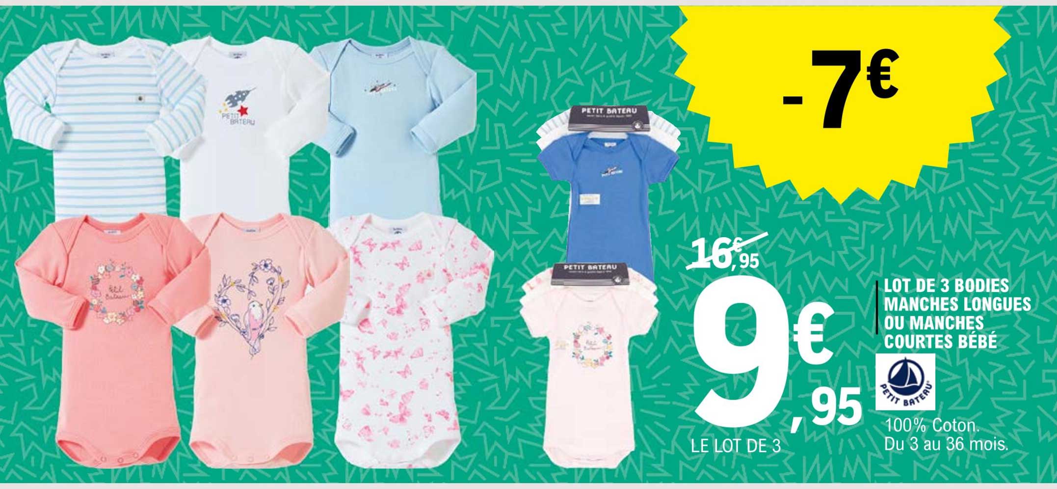 lot de 3 bodies manches longues ou manches courtes bébé petit bateau