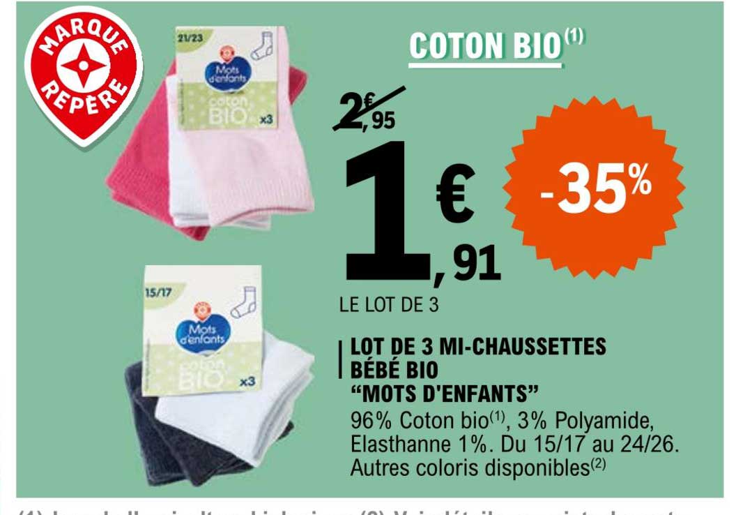 lot de 3 mi-chaussettes bébé bio "mots d'enfants"