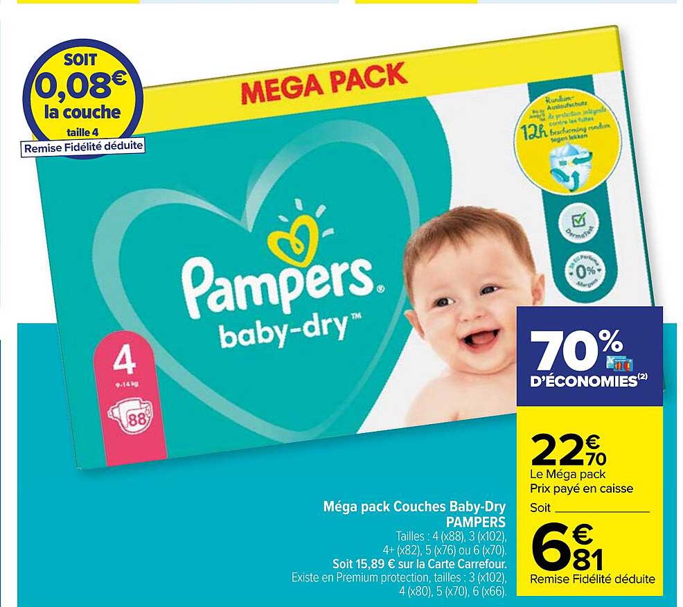 méga pack couches baby-dry pampers
