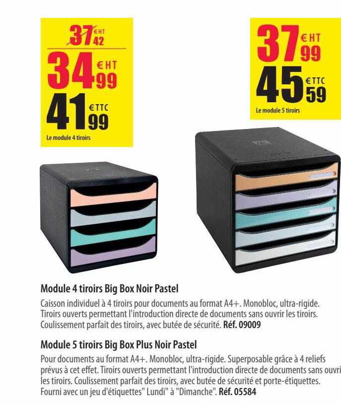 module 4 tiroirs big box noir pastel, module 5 tiroirs big box plus noir pastel