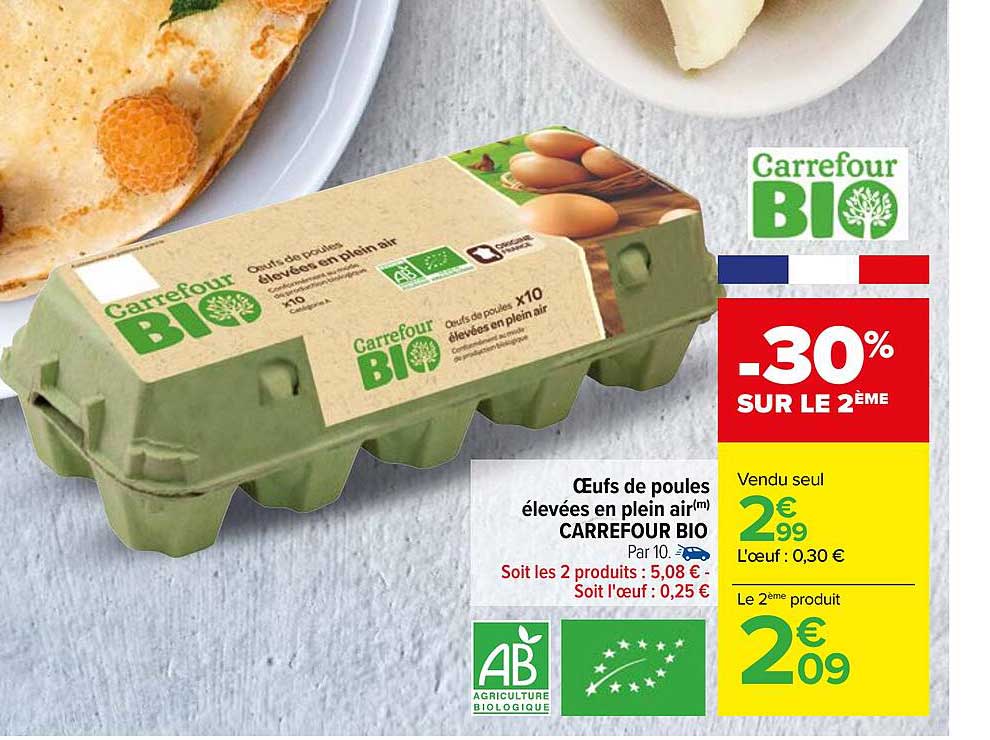 oeufs de poules élevées en plein air carrefour bio