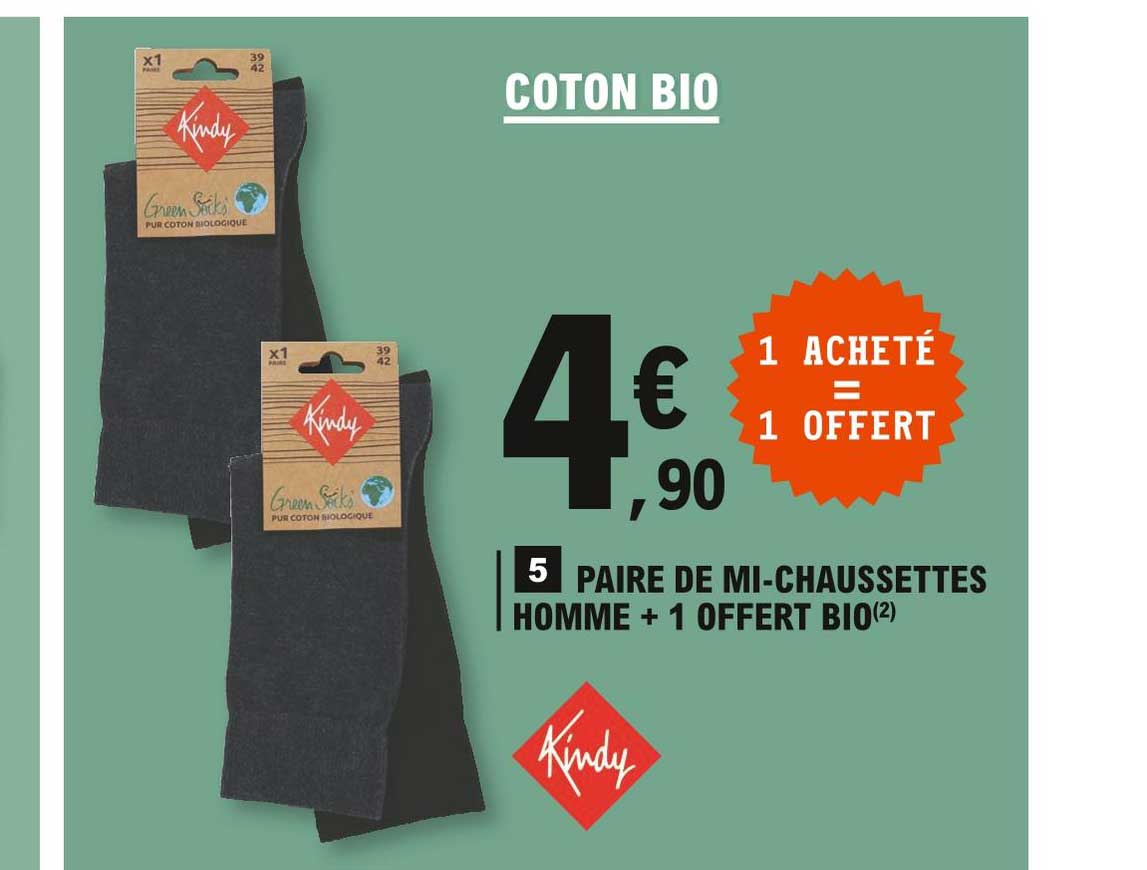 paire de mi-chaussettes homme + 1 offert bio kindy