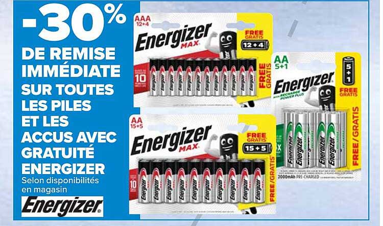 piles et accus avec gratuité energizer