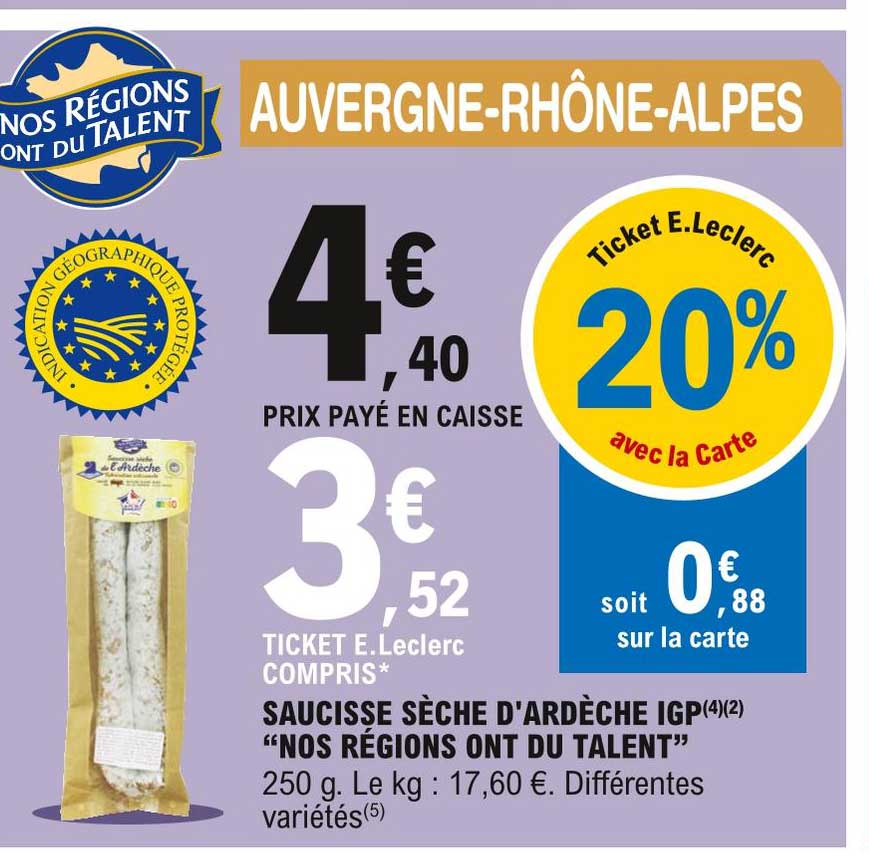 saucisse sèche d'ardèche igp "nos régions ont du talent"