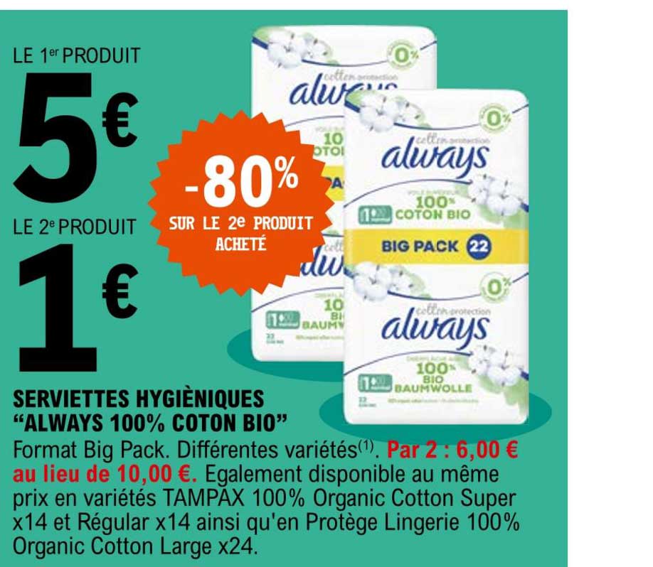 serviettes hygiéniques "always 100% coton bio"