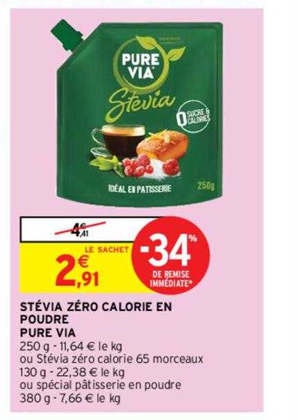 stévia zéro calorie en poudre pure via -34% de remise immédiate