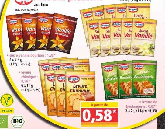 sucre vanillé bourbon, levure chimique, levure de boulangerie dr oetker