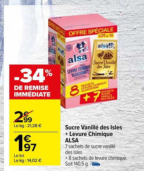sucre vanillé des isles + levure chimique alsa