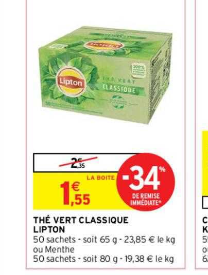 Thé Vert Classique Lipton -34% De Remise Immédiate