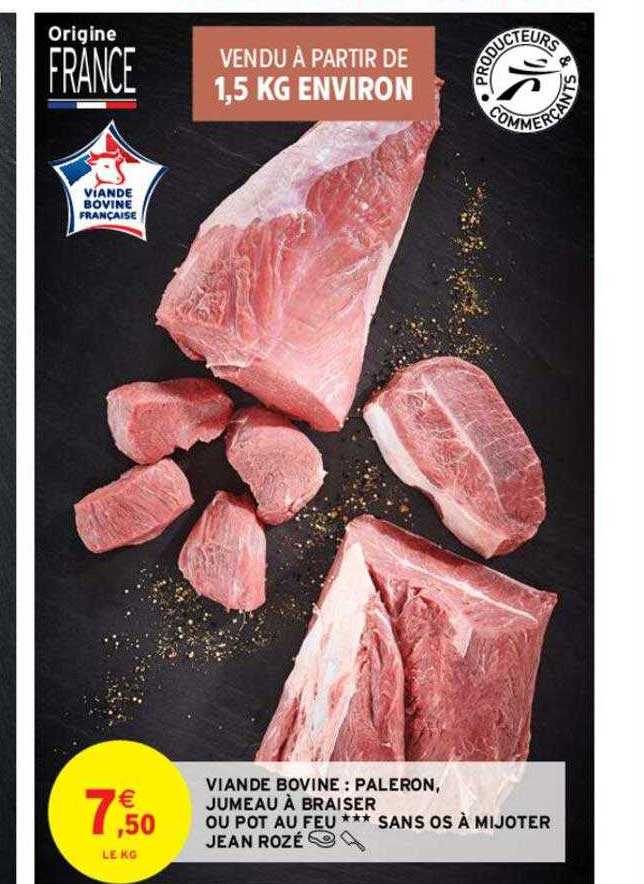 viande bovine : paleron jumeau à braiser ou pot au feu sans os à mijoter jean rozé