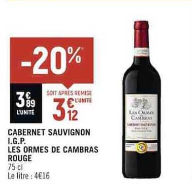 cabernet sauvignon i.g.p. les ormes de cambras rouge