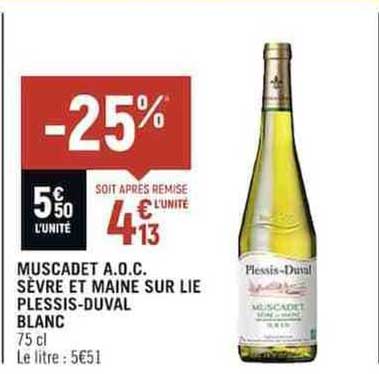 muscadet a.o.c. sèvre et maine sur lie plessis-duval blanc