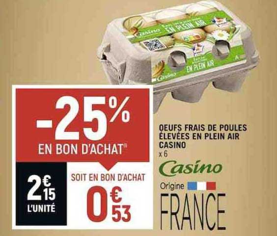 œufs frais de poules élevées en plein air casino