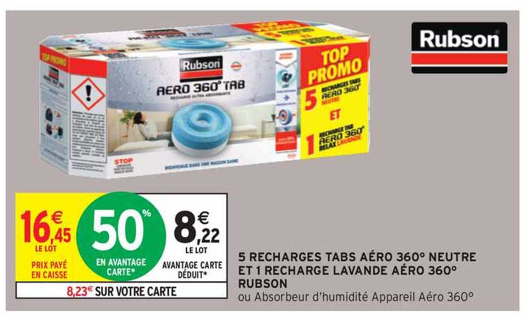 5 recharges tabs aéro 360° neutre et 1 recharge lavande aéro 360° rubson