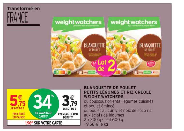 blanquette de poulet petits légumes et riz créole weight watchers