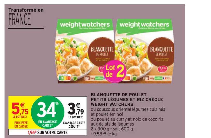 blanquette de poulet petits légumes et riz créole weight watchers