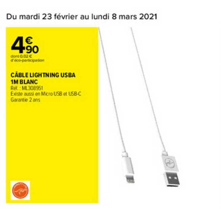 câble lighting usba 1m blanc