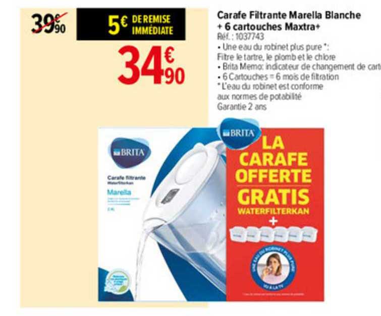 Carafe Filtrante Marella Blanche + 6 Cartouches Maxtra+ Brita