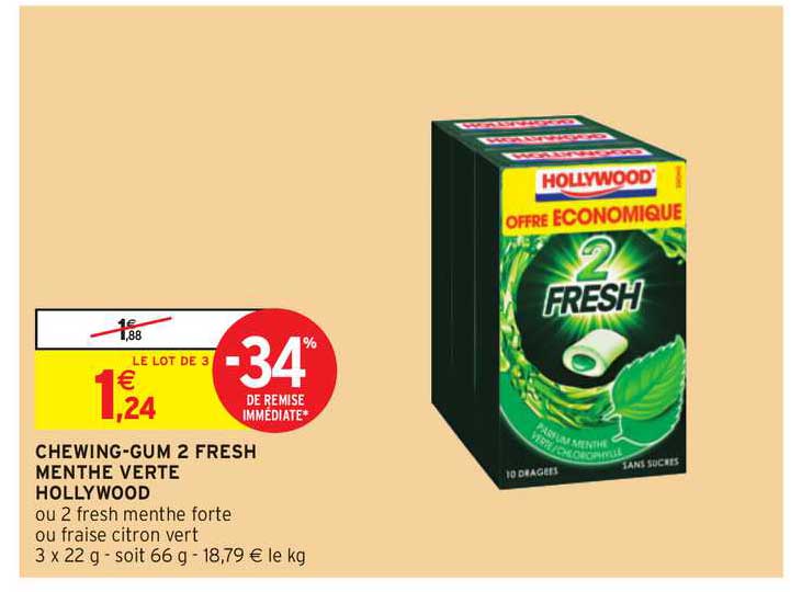 chewing-gum 2 fresh menthe verte hollywood