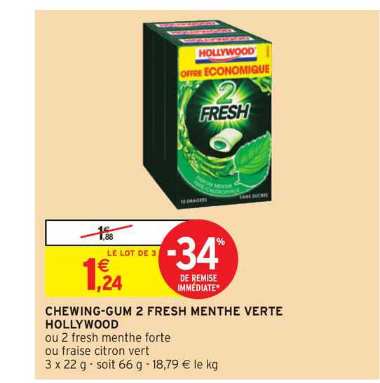chewing-gum 2 fresh menthe verte hollywood