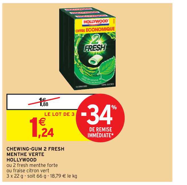 chewing-gum 2 fresh menthe verte holywood