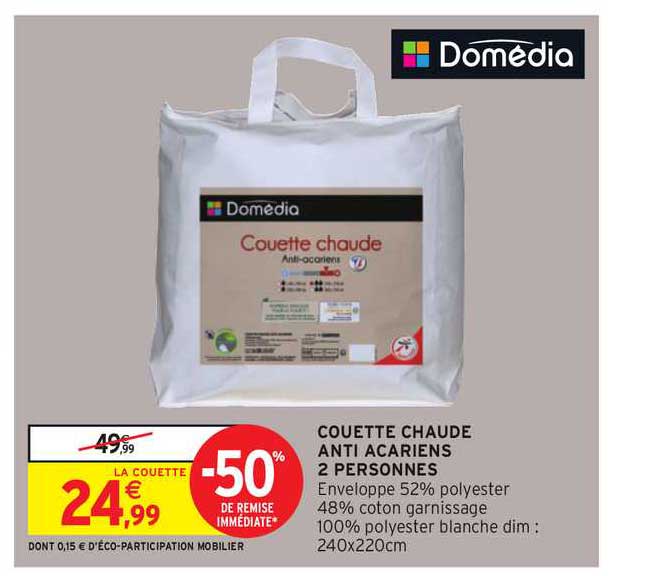 couette chaude anti acariens 2 personnes domédia