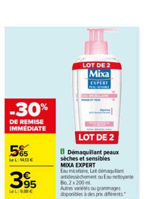 démaquillant peaux sèches et sensibles mixa expert