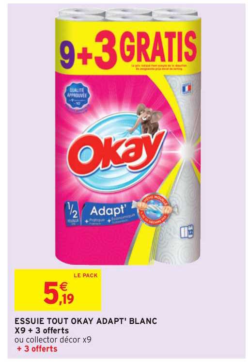 essuie tout okay adapt' blanc x9 + 3 offerts