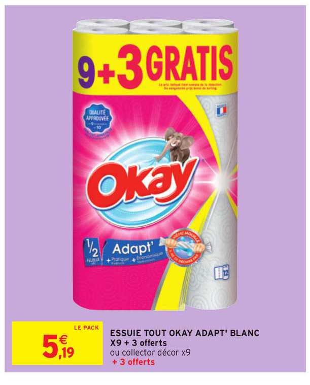 essuie tout okay adapt' blanc x9 + 3 offerts