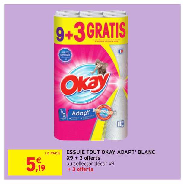 Essuie Tout Okay Adapt' Blanc X9 + 3 Offerts