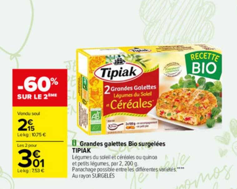 grandes galettes bio surgelées tipiak