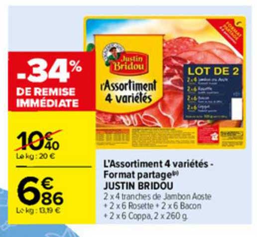 l'assortiment 4 variétés - format partage justin bridou