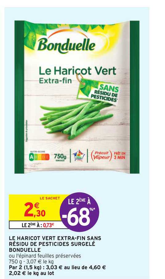 le haricot vert extra-fin sans résidu de pesticides surgelé bonduelle