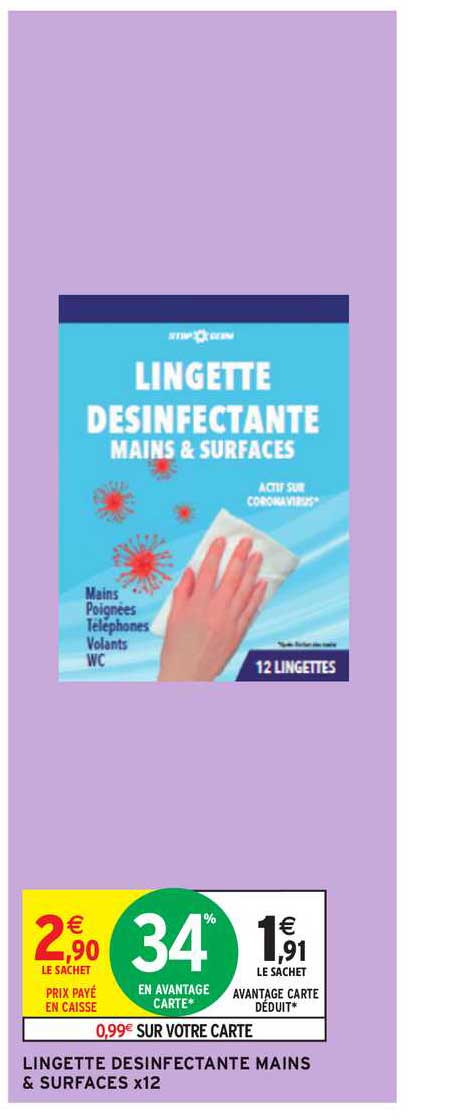 Lingette Désinfectante Mains & Surfaces X12