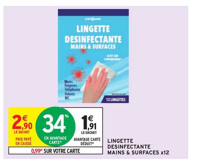 lingette désinfectante mains & surfaces x12