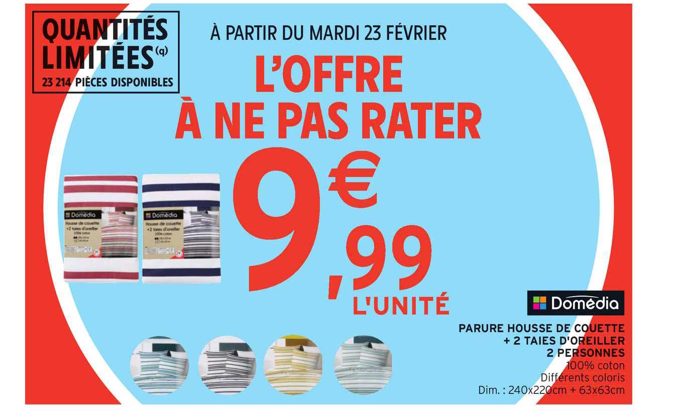 parure housse de couette + 2 taies d'oreiller 2 personnes domédia