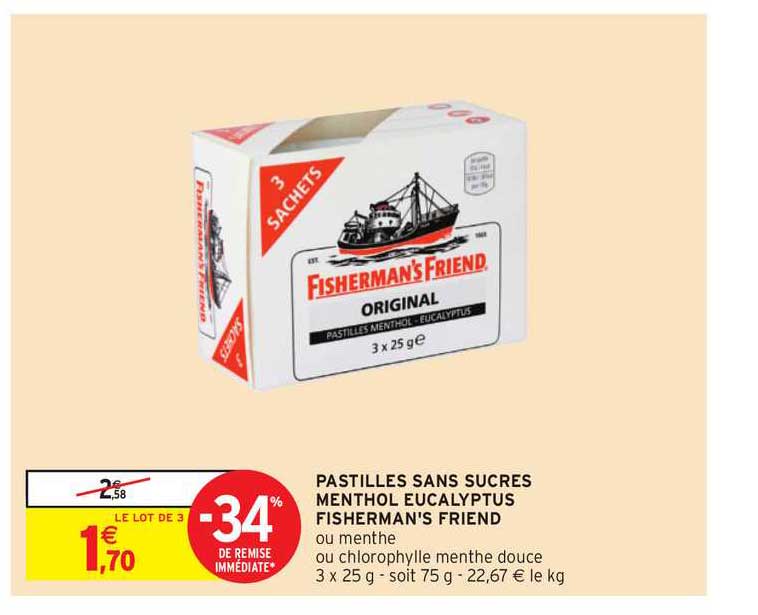 pastilles sans sucres menthol eucalyptus fisherman's friend