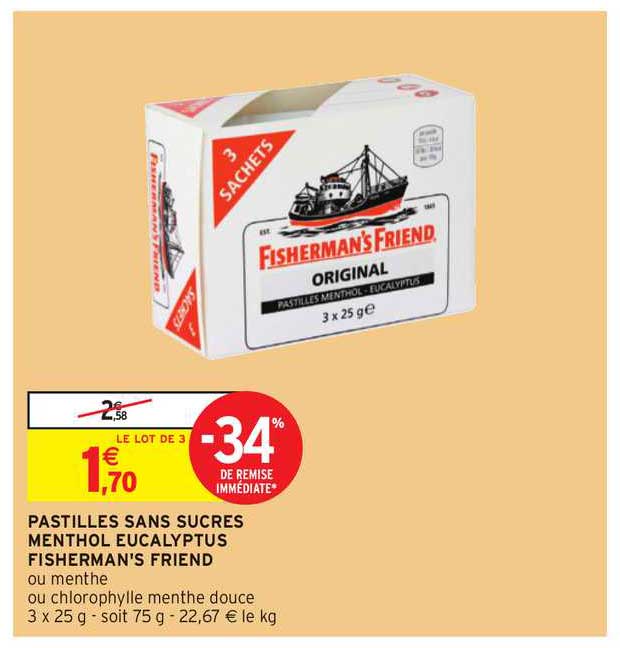 pastilles sans sucres menthol eucalyptus fisherman's friend