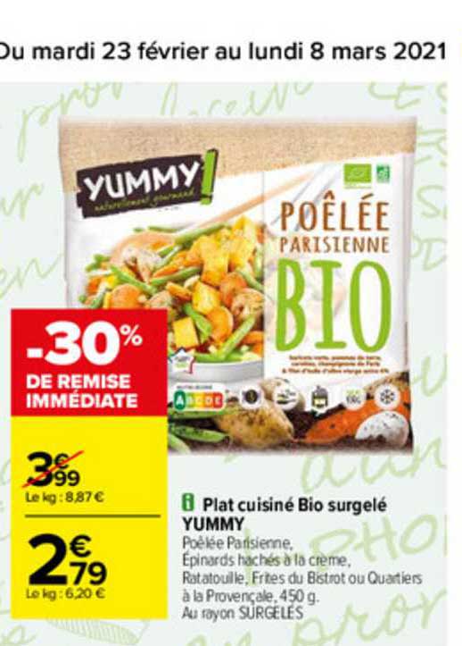 plat cuisiné bio surgelé yummy