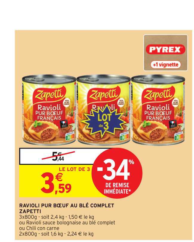 Ravioli Pur Bœuf Au Blé Complet Zapetti