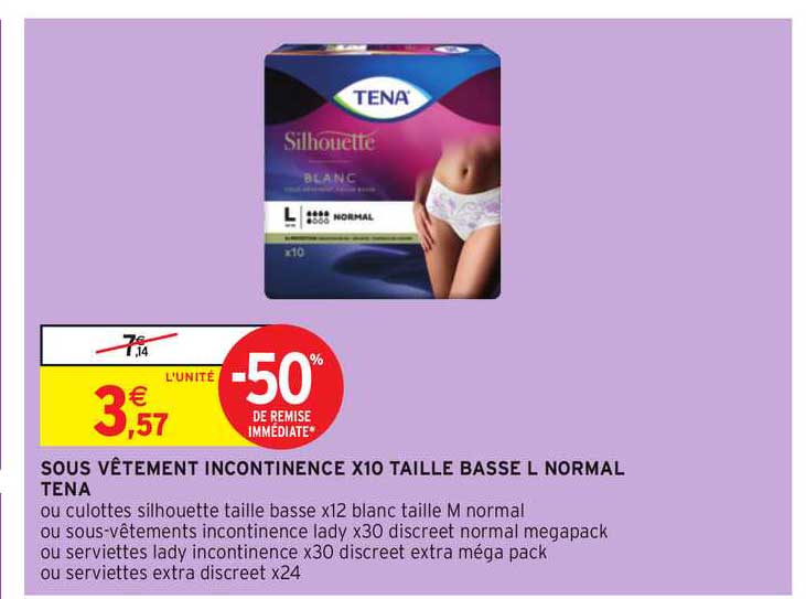 sous vêtement incontinence x10 taille basse l normal tena