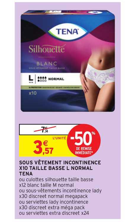 sous vêtement incontinence x10 taille basse l normal tena