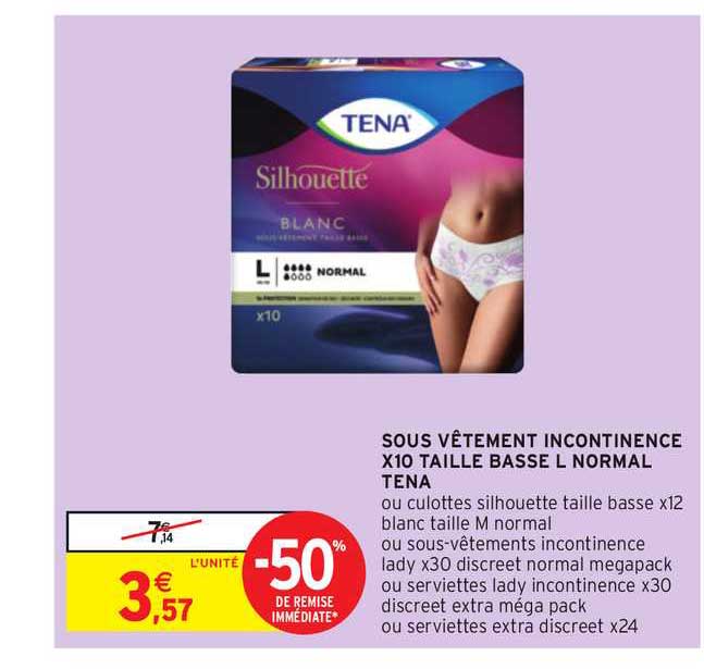 sous vêtement incontinence x10 taille basse l normal tena