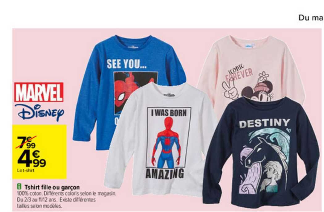 t-shirt fille ou garçon marvel disney