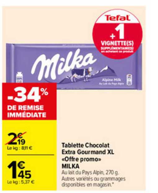 Tablette Chocolat Extra Gourmand Xl «offre Promo» Milka